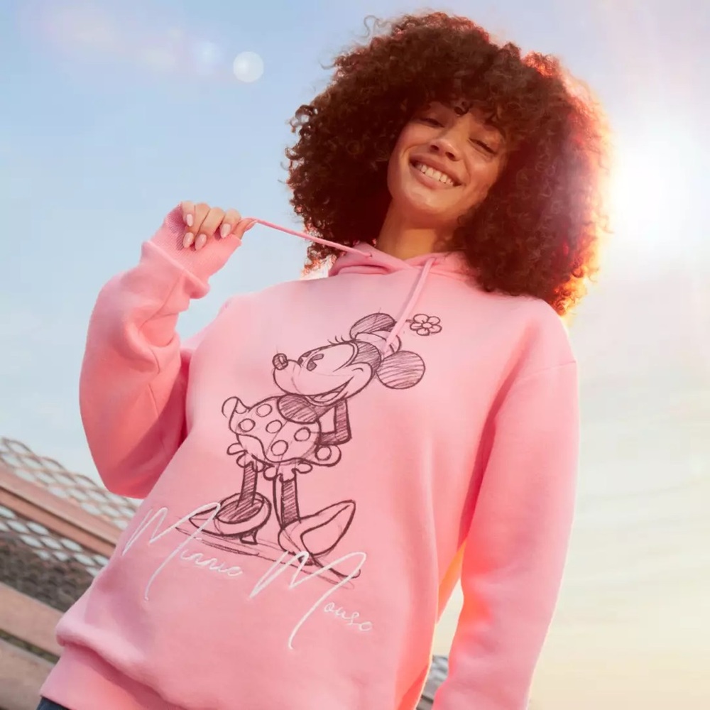 Disney Store Minnie Mouse Retro Sketch Design Hooded Sweatshirt in Pink